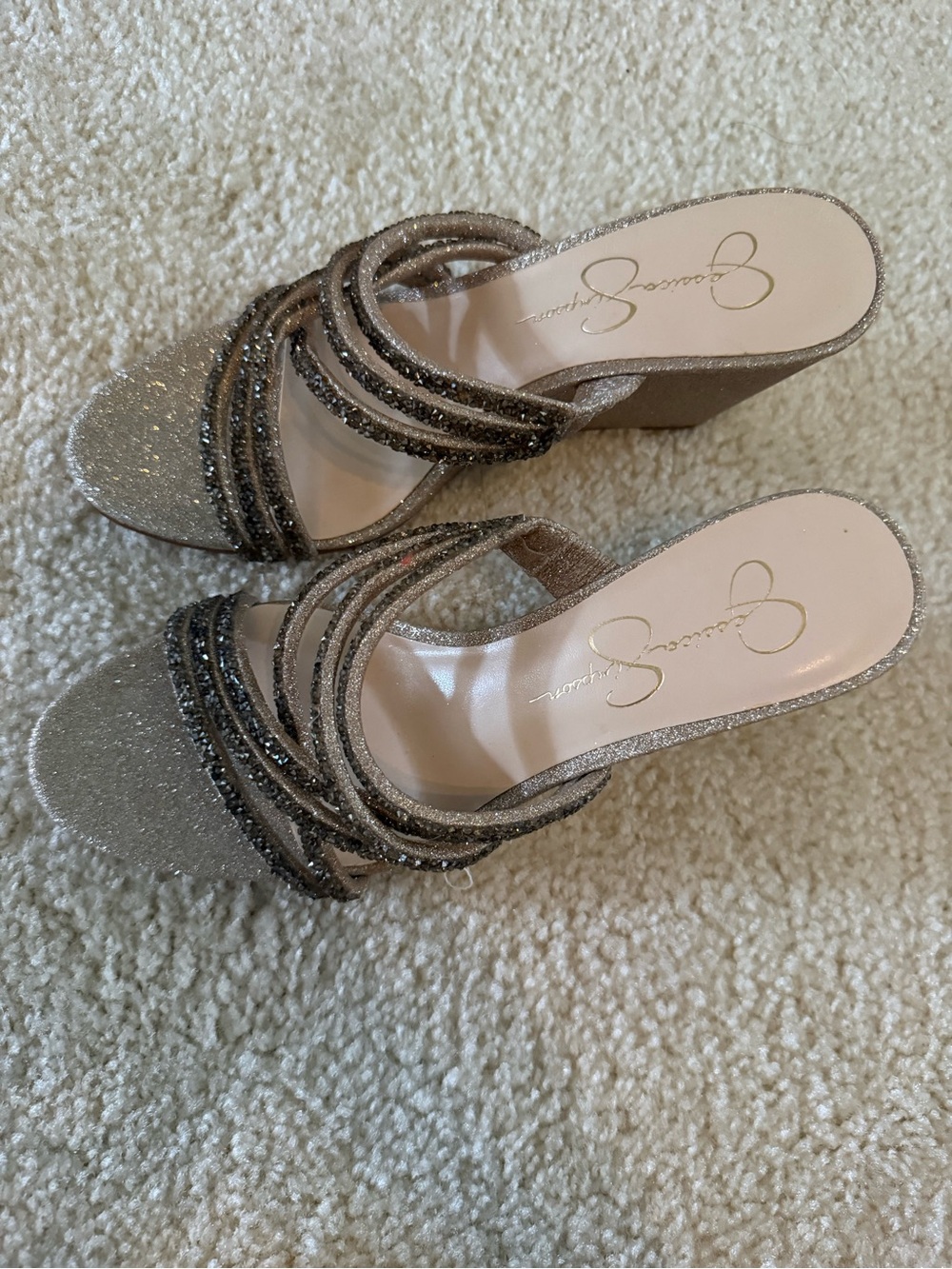 NEW Jessica Simpson Champagne Glitter Multi-Strap Wedges - Picture 3 of 9